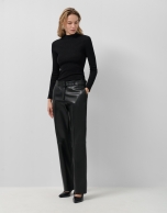 Black wool and silk turtleneck sweater with lurex