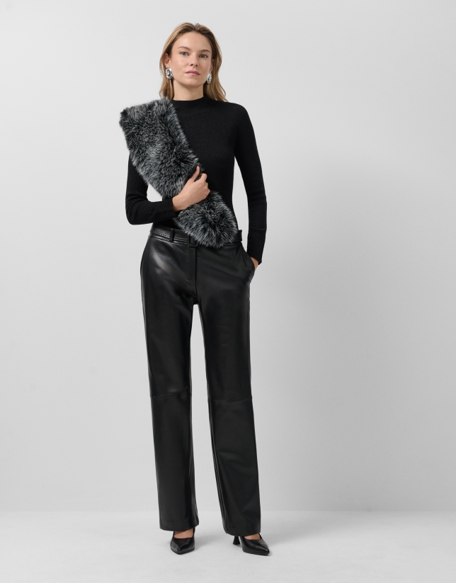 Black wool and silk turtleneck sweater with lurex