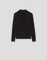 Black wool and silk turtleneck sweater with lurex