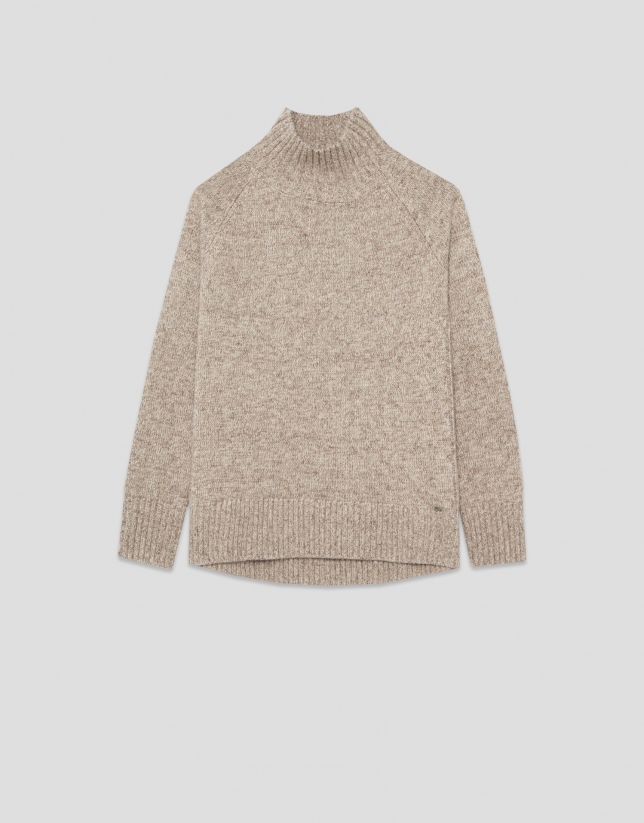 Thick brown melange wool turtleneck sweater