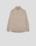 Thick brown melange wool turtleneck sweater