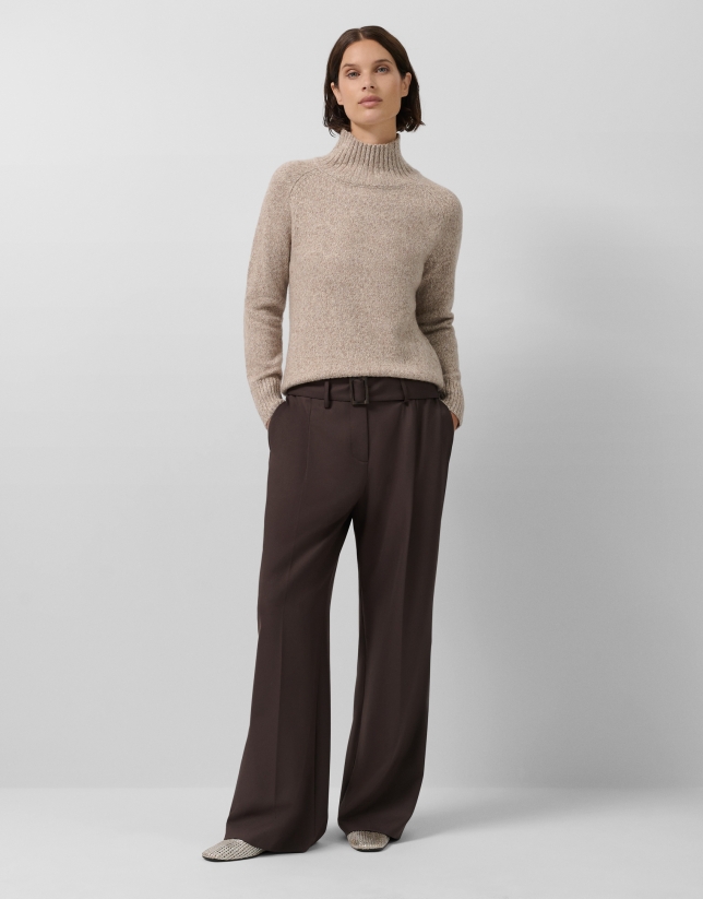 Thick brown melange wool turtleneck sweater