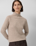 Jersey grueso cuello vuelto lana marrón melange