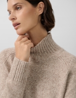Jersey grueso cuello vuelto lana marrón melange