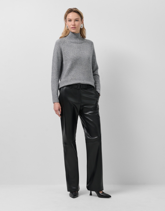 Jersey grueso cuello vuelto lana gris melange