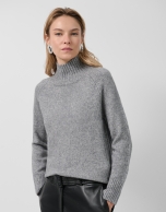Jersey grueso cuello vuelto lana gris melange