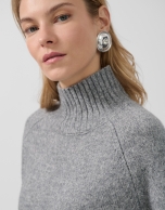 Jersey grueso cuello vuelto lana gris melange