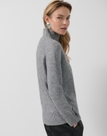 Jersey grueso cuello vuelto lana gris melange