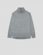 Jersey grueso cuello vuelto lana gris melange