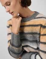 Jersey punto fantasía franjas gris, beige y cámel