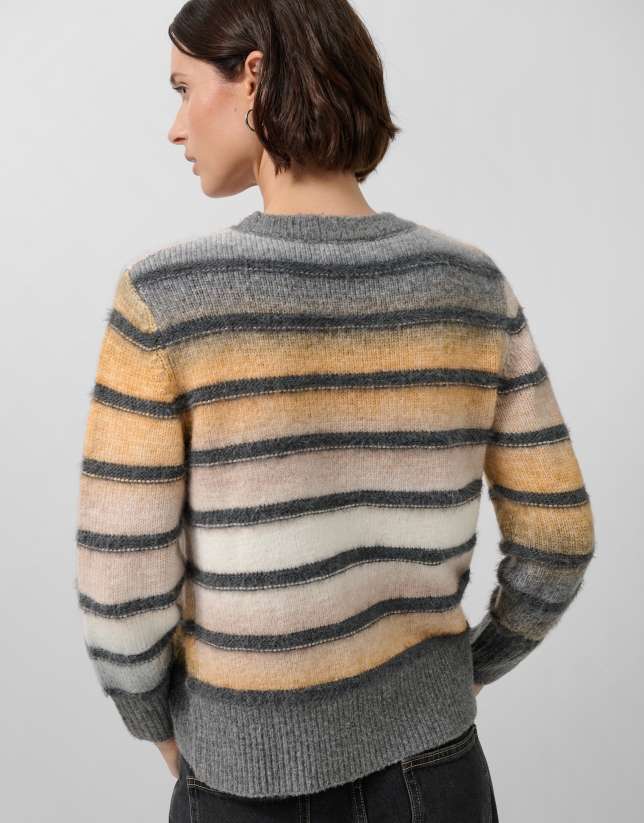 Jersey punto fantasía franjas gris, beige y cámel