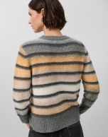 Jersey punto fantasía franjas gris, beige y cámel