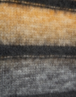 Fancy knit sweater with grey, beige and camel stripes
