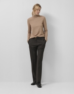 Camel double-edged funnel neck sweater