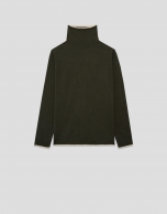 Green double-edged funnel neck sweater