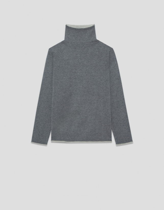 Jersey cuello chimenea doble remate gris