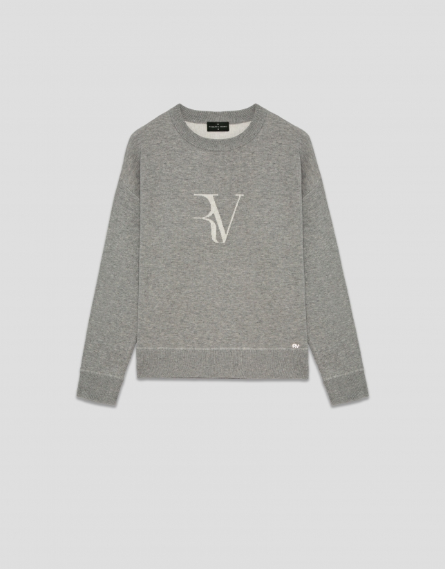 Jersey punto tricotado gris con jacquard RV en delantero