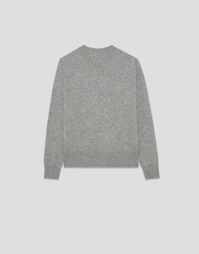 Jersey lana gris con estrella tricotada