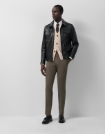 Camel-tinted birdseye chino trousers