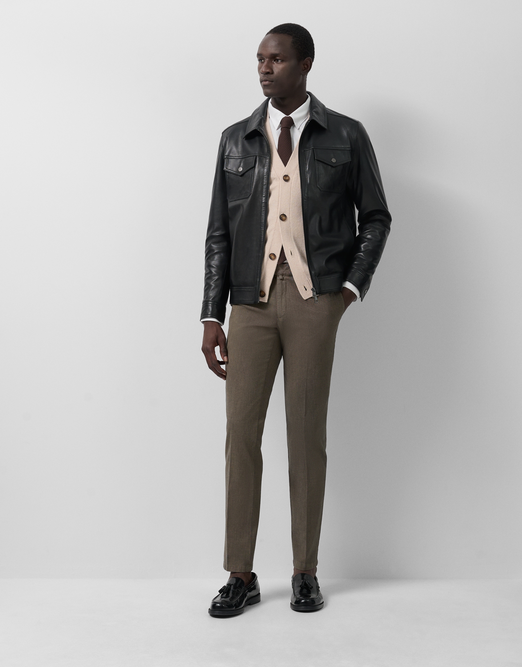 Camel-tinted birdseye chino trousers