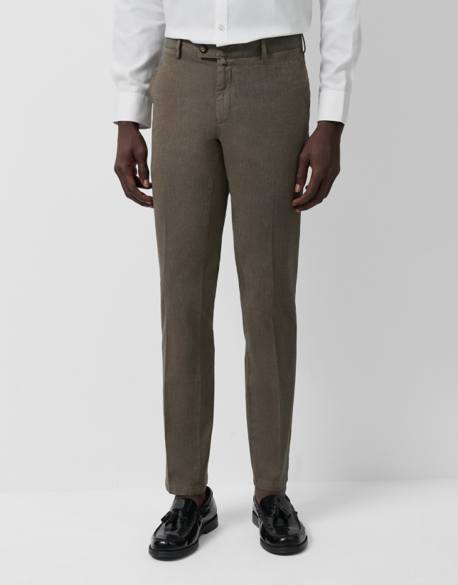 Camel-tinted birdseye chino trousers