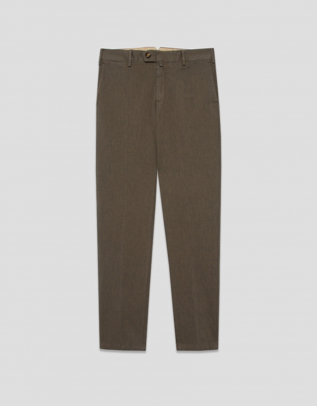 Camel-tinted birdseye chino trousers