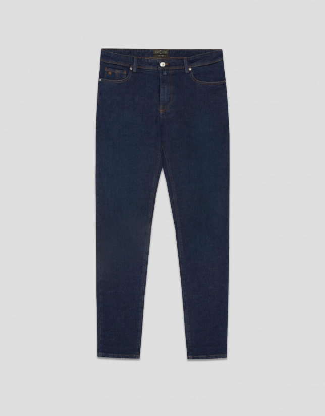Regular fit dark blue men's denim trousers