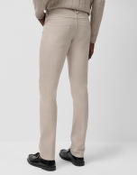Beige tinted twill five-pocket trousers
