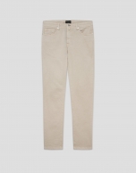 Beige dyed twill five-pocket trousers