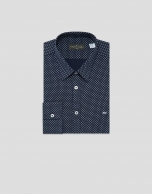 Regular navy geometric print sport shirt