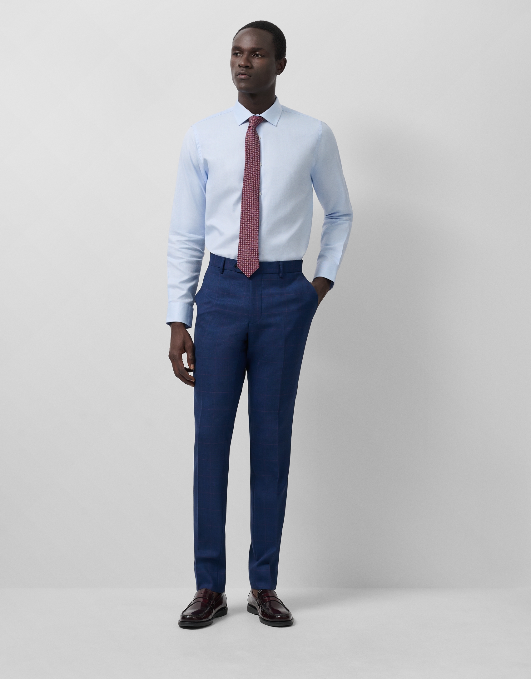 Camisa vestir slim fit microdibujo celeste