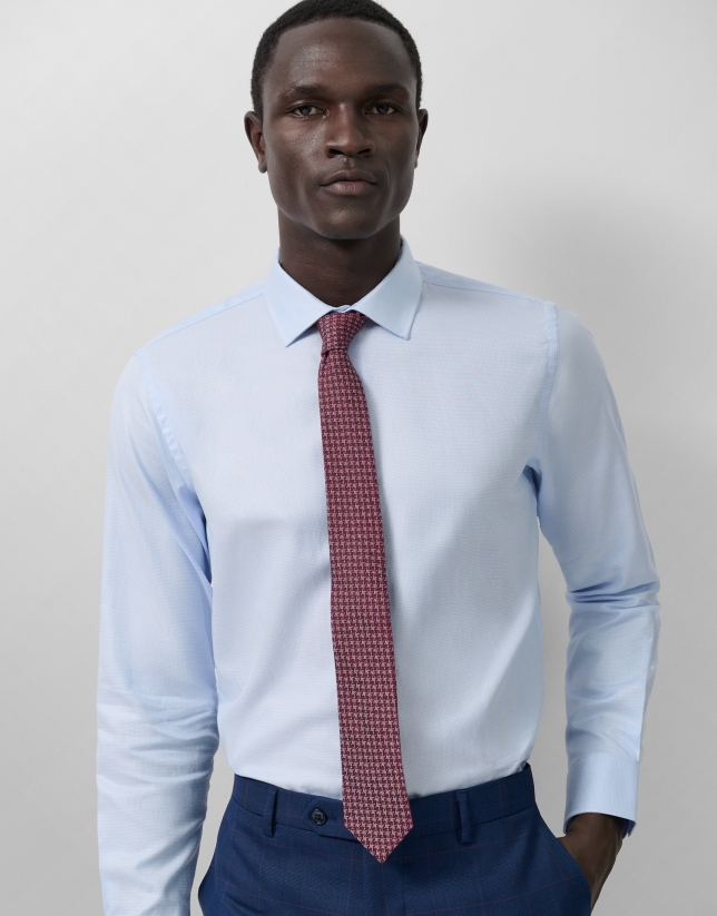 Camisa vestir slim fit microdibujo celeste