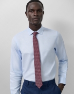 Camisa vestir slim fit microdibujo celeste