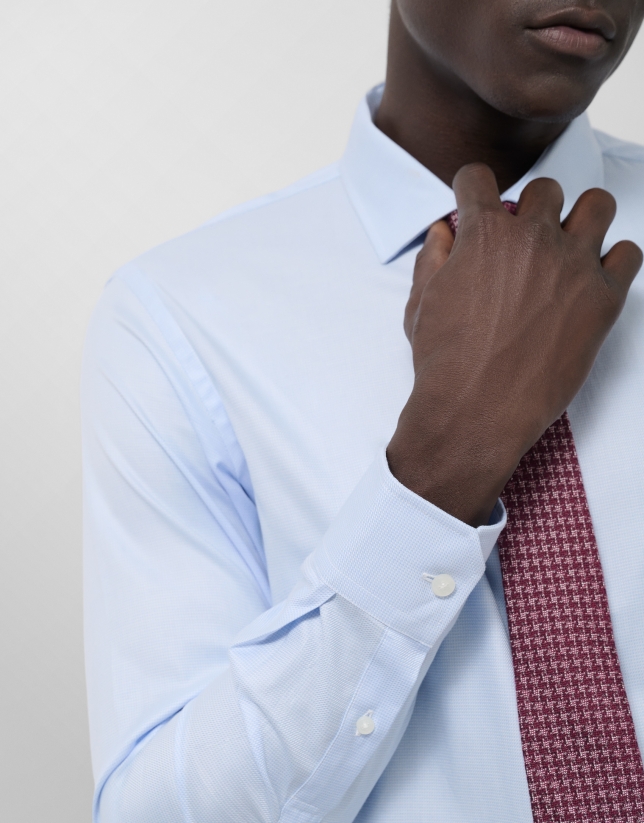 Camisa vestir slim fit microdibujo celeste