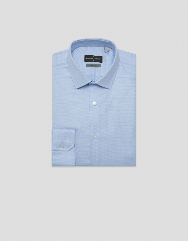 Slim fit dress shirt with light blue micro drawing