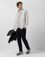 Regular fit grey/ecru checked sport shirt
