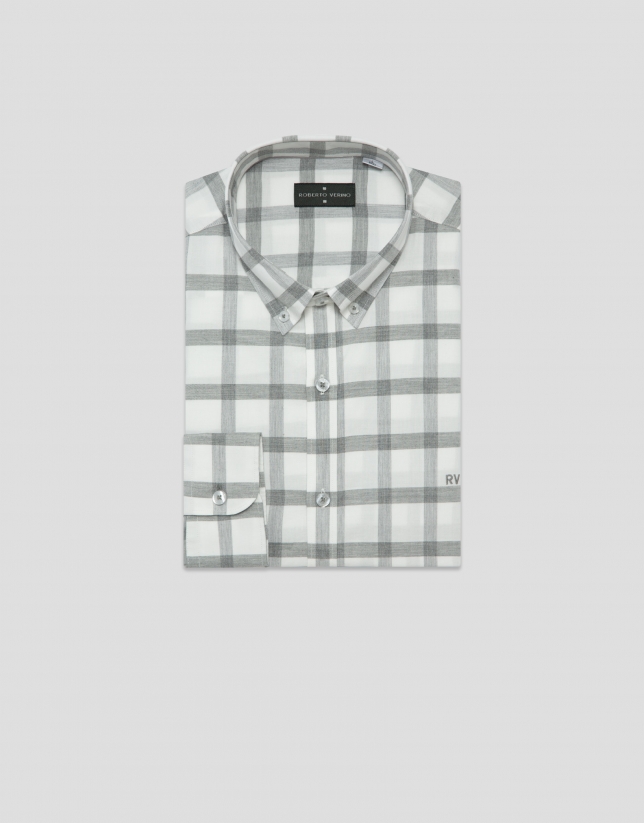 Regular fit grey/ecru checked sport shirt