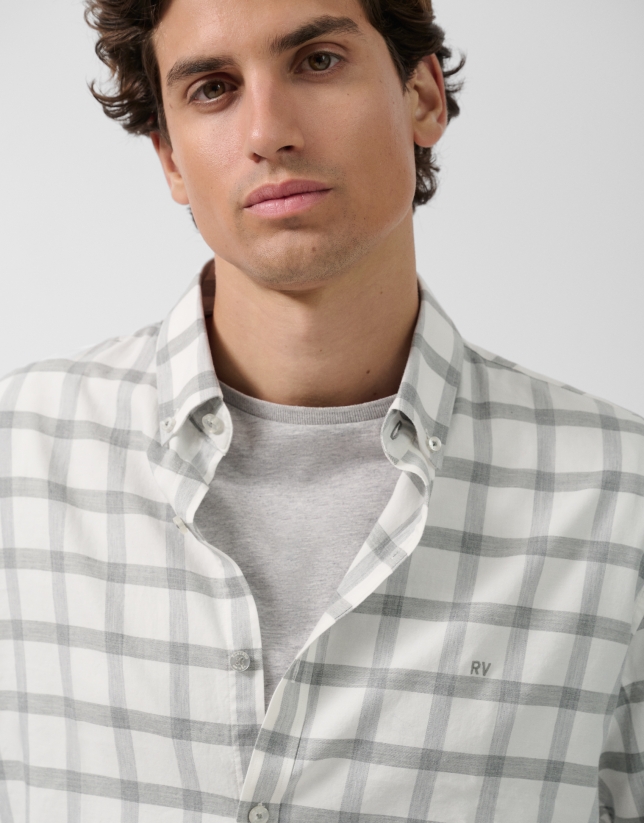 Regular fit grey/ecru checked sport shirt