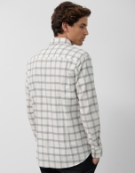 Regular fit grey/ecru checked sport shirt