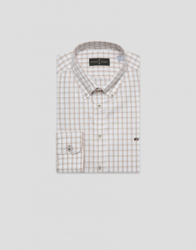 Camisa sport regular cuadros tonos arena