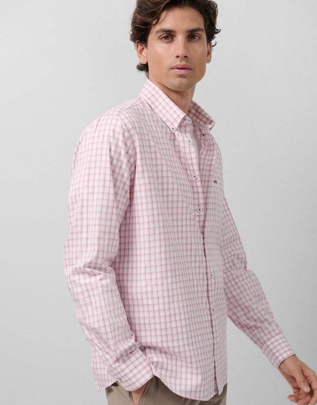 Camisa sport regular cuadros tonos malva