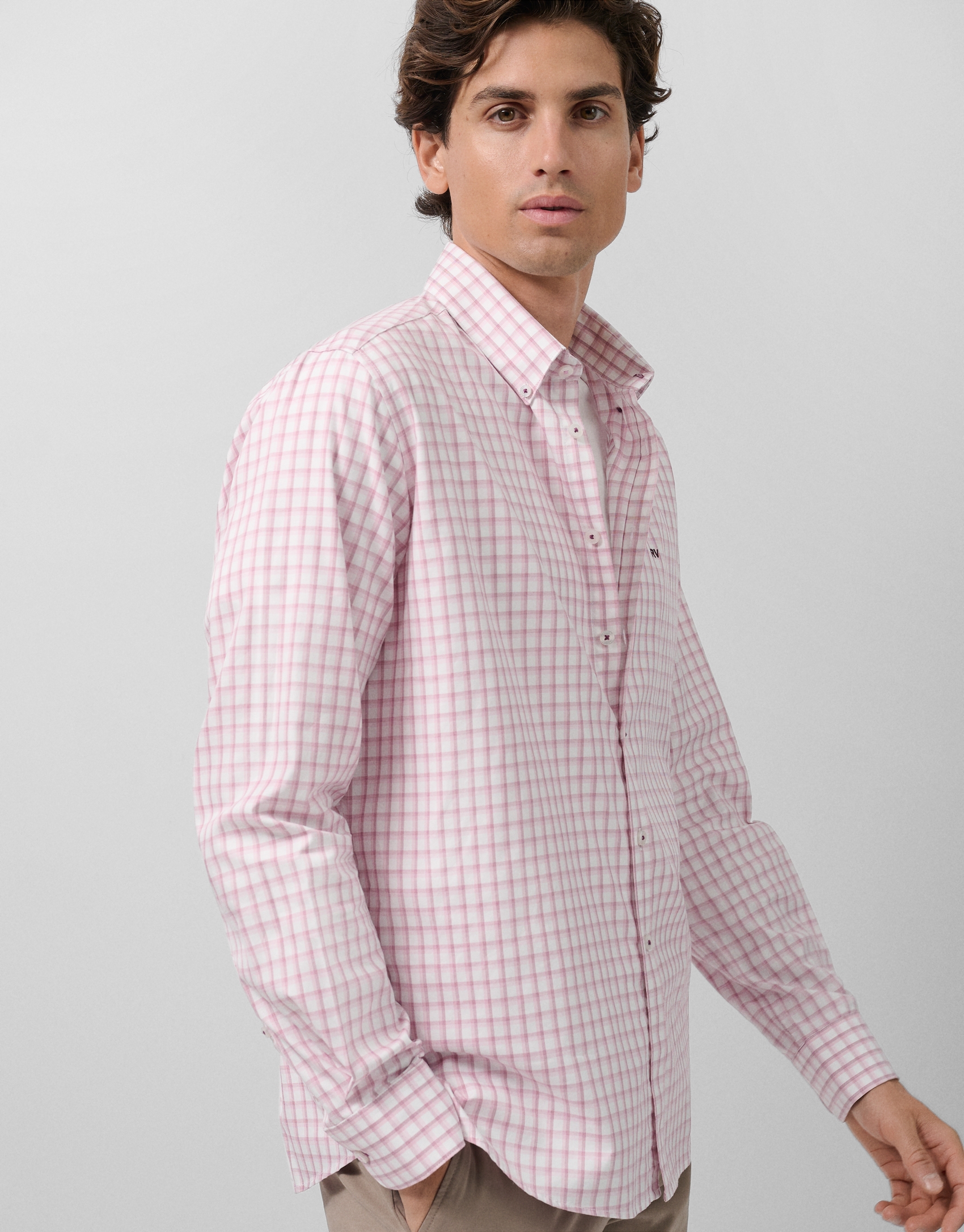 Camisa sport regular cuadros tonos malva