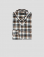 Camisa sport regular cuadros grises/naturales