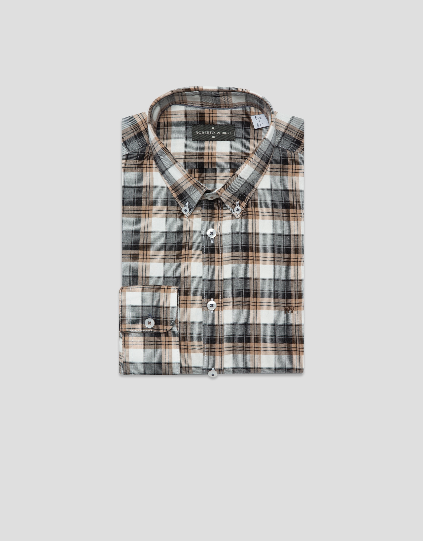 Camisa sport regular cuadros grises/naturales