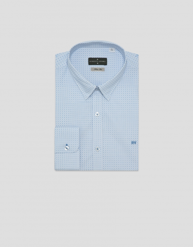 Camisa sport slim blanca estampado azul