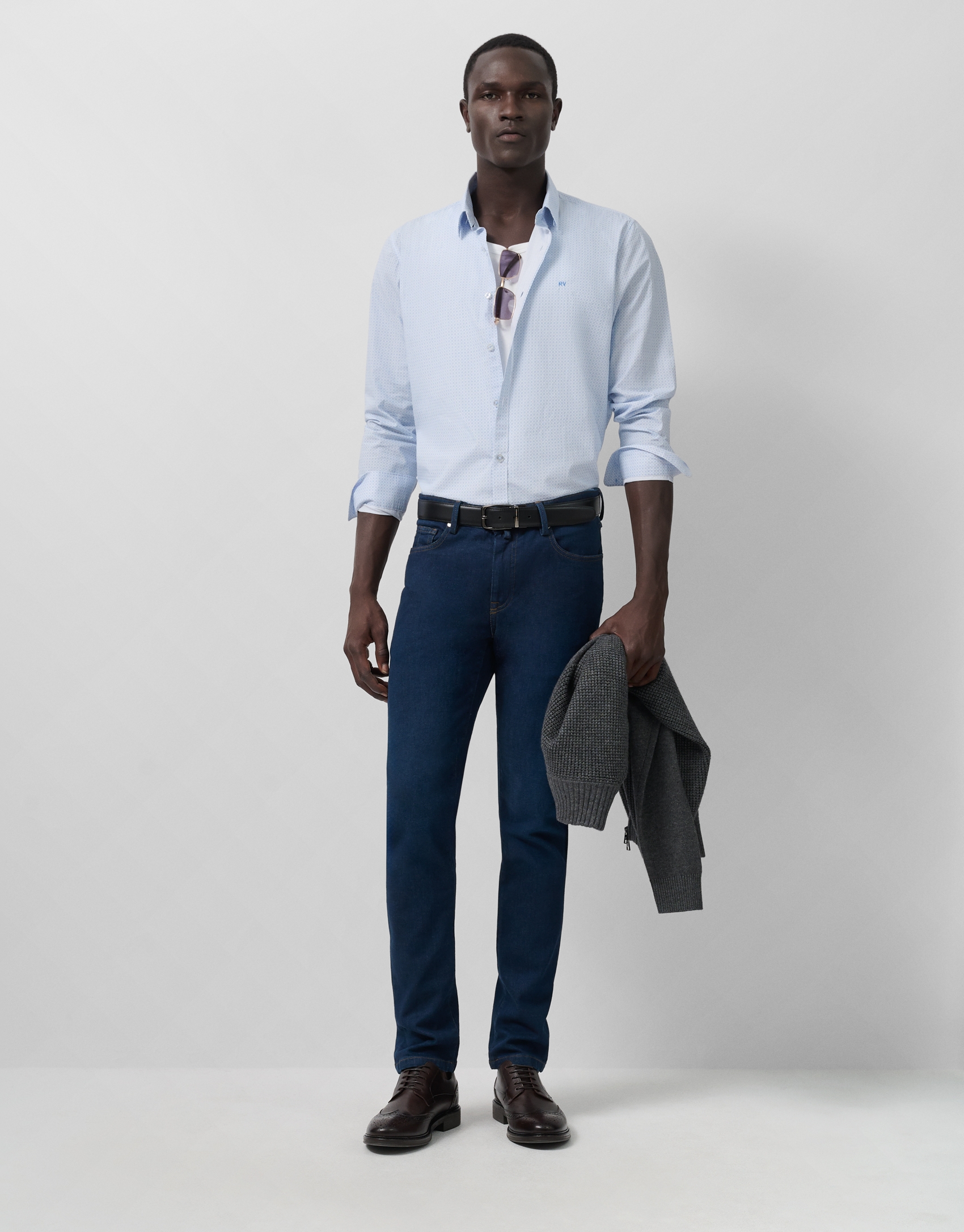 Camisa sport slim blanca estampado azul