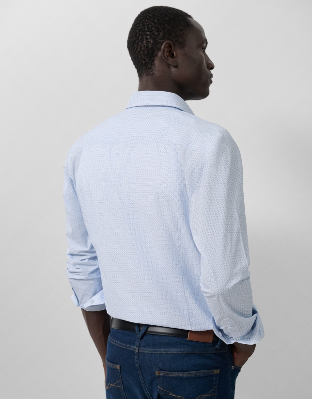 Camisa sport slim blanca estampado azul