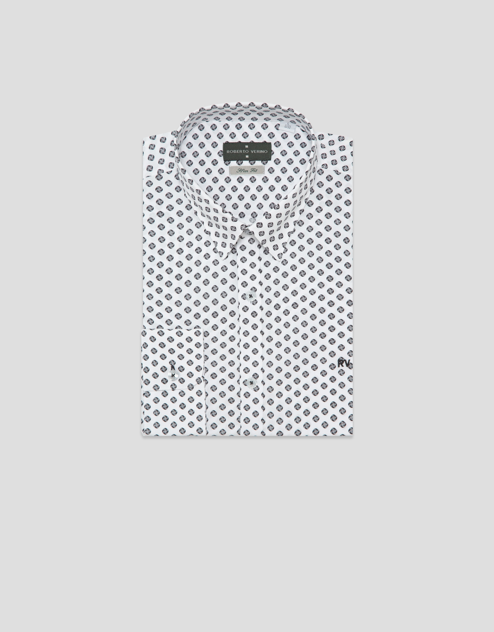 Camisa sport slim blanca estampado geométrico antracita