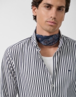 Slim fit cotton striped sport shirt in white/navy