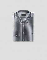 Camisa sport slim algodón rayas blanco/marino